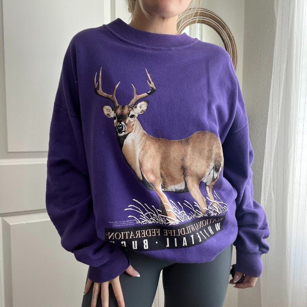 Vintage 1990 Sun Sportswear Wildlife Federation White Tail Deer Crewneck Sz 2XL